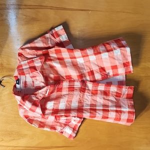 Vintage Womens red white checkered button up short sleeve shirt size med
